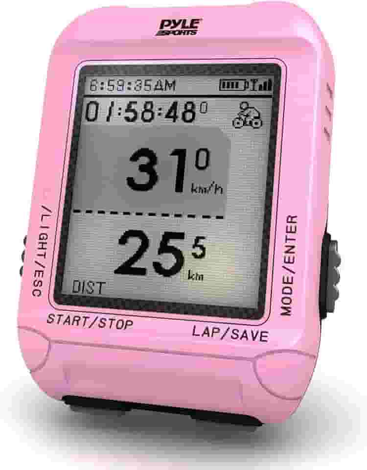 Monitor de GPS para computador Pyle Bike compatível com mapa My Run e Strava com Ant+ para monitor de frequência cardíaca, sensor de velocidade/adência, rosa