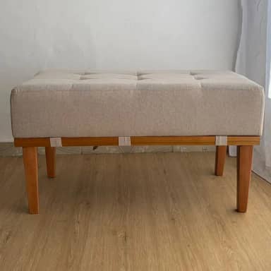Puff Retangular Mini Recamier Em Linho E Madeira Maciça 80 cm (Linho Bege)