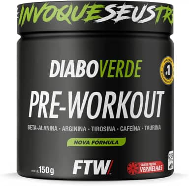 FTW Pré-Treino Diabo Verde em Pó com Cafeína, Aminoácidos Beta‑Alanina e Arginina para Treinos e Atividades Físicas - Pote 150 g (Sabor: Frutas Vermelhas)