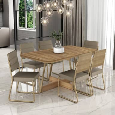 Conjunto Sala de Jantar 6 Cadeiras Charlotte Carraro Nogal (Dourado)
