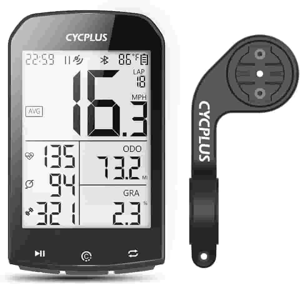 CYCPLUS Computador de bicicleta GPS com suporte, computador de ciclismo sem fio Ant+ velocímetro à prova d'água e odômetro M1 e Z2 suporte de guidão