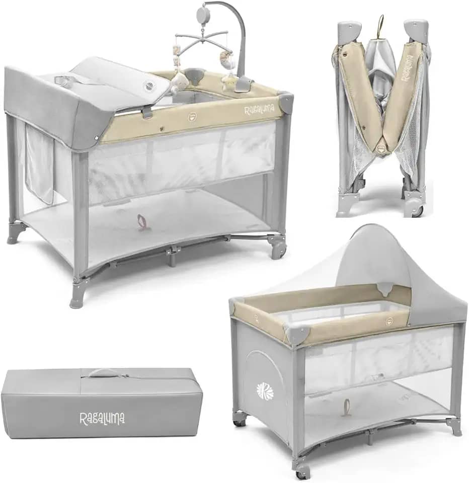 Berço Portátil SleepGuard Dobrável para Recém Nascidos e Bebês com Estrutura Segura e Confortável (Bege)