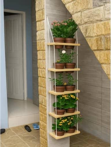 Jardim Vertical em Madeira Maciça, 125 x 30 x 15 cm, com 10 Vasos, para Horta e Decoração