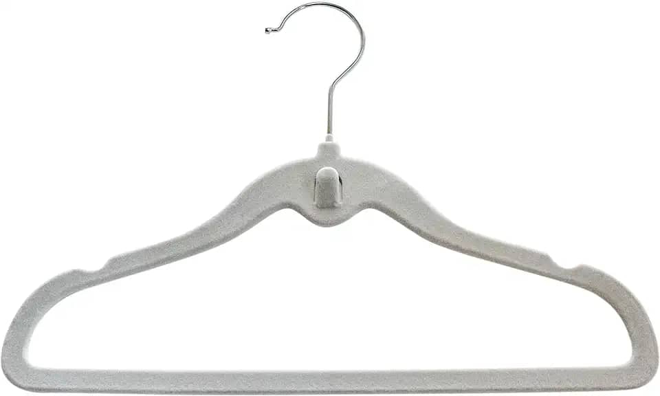 Clingo Cabide Infantil de Veludo, Pack com 5 Unidades, Antideslizante, Ultrafino e Resistente, Cor Cinza