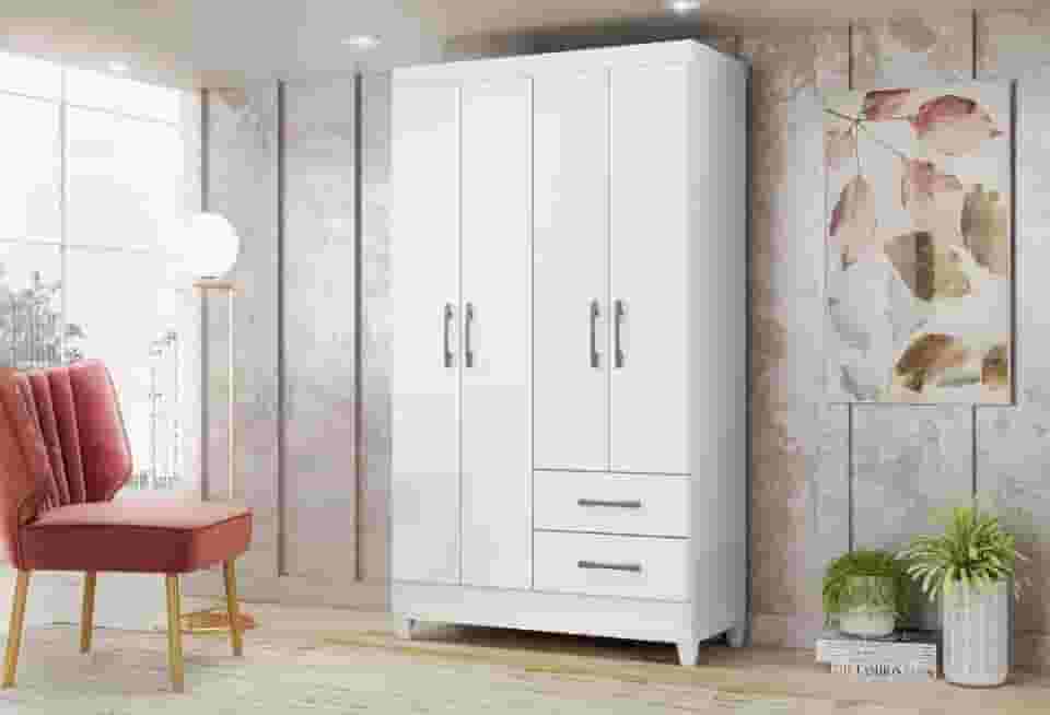 Guarda Roupa Solteiro 4 Portas 2 Gavetas Chile Moval Branco
