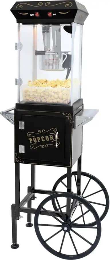 Carrinho de máquina de pipoca com chaleira de 236 ml faz até 32 xícaras de pipoqueira estilo máquina de fazer pipocas em rodas Máquinas de pipoca para casa comercial cinema máquina de pipoca estilo