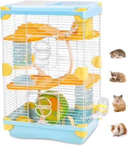 Gaiola Hamster, Terrario Gaiola para Hamster, Gaiola para Hamster 27.5X 20.5 X 42.5 CM Azul, Gaiola de Tubo Super Luxuosa 3 Camadas Hamster Escada