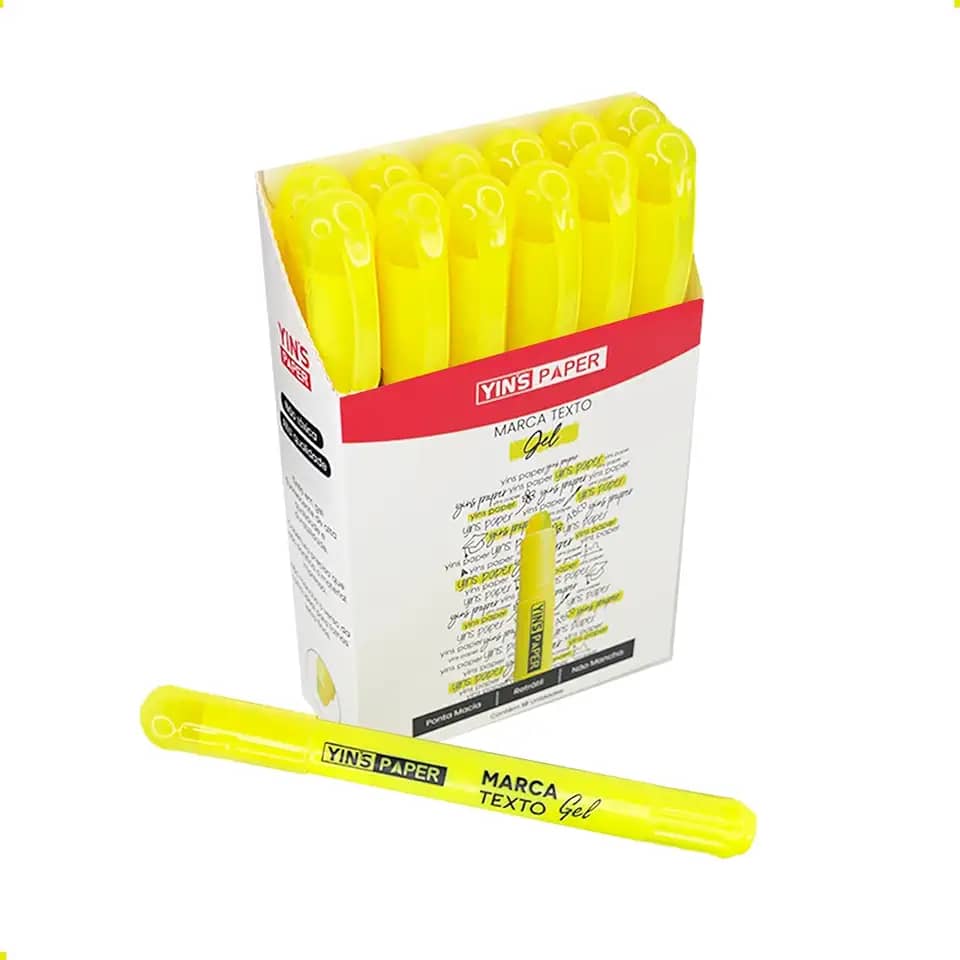 Marca Texto Gel Neon Caixa com 12 Unidades Para Bíblia Documentos Escola Não Mancha a Folha (Amarelo)
