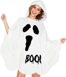 Fantasia de fantasma para adultos – Capa poncho com capuz de fantasma tamanho grande, fantasia fácil de Halloween para mulheres, casais e adolescentes 2025 roupa cosplay