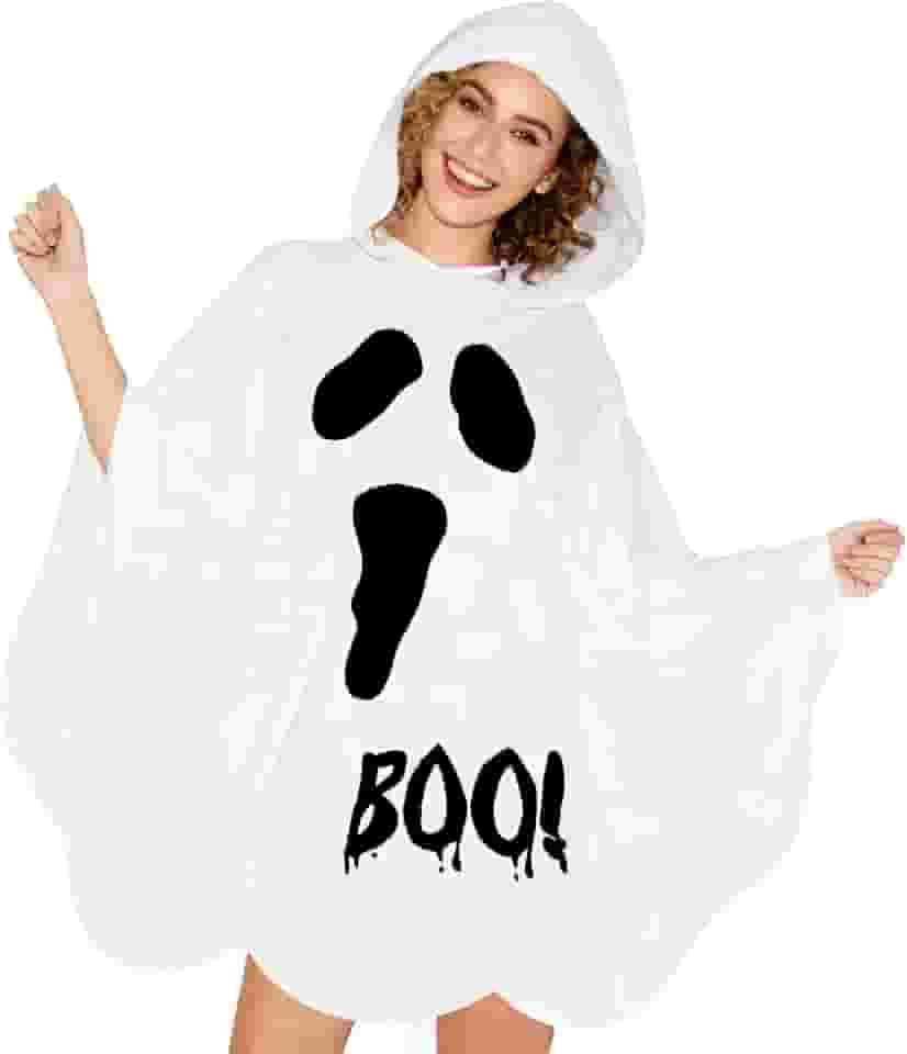 Fantasia de fantasma para adultos – Capa poncho com capuz de fantasma tamanho grande, fantasia fácil de Halloween para mulheres, casais e adolescentes 2025 roupa cosplay