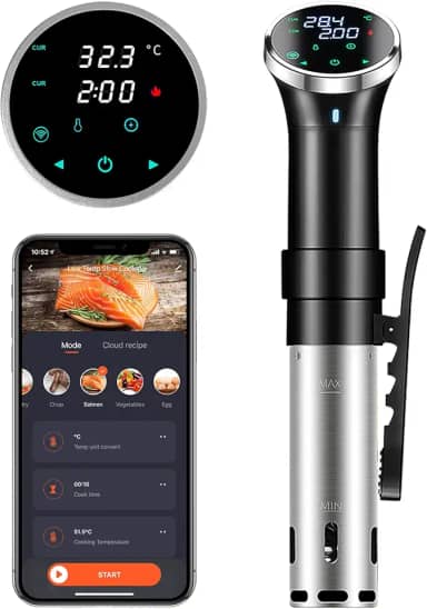 SURLABA Fogão Sous Vide WiFi, fogão de precisão de 1100 W, máquina de cozinhar em banho de água lenta com faixa de temperatura de 25 a 95 °C e controle de temporizador, circulador de imersão térmica