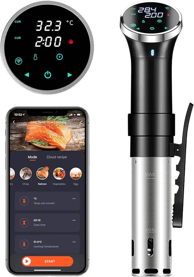 SURLABA Fogão Sous Vide WiFi, fogão de precisão de 1100 W, máquina de cozinhar em banho de água lenta com faixa de temperatura de 25 a 95 °C e controle de temporizador, circulador de imersão térmica
