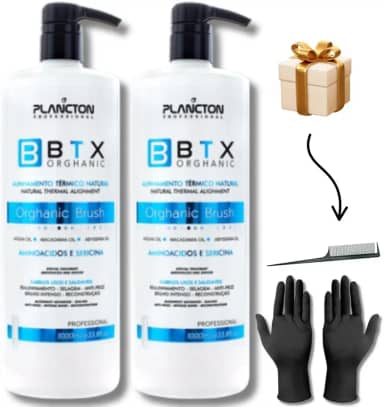 Plancton BTX Orghanic Alisamento Térmico Natural, Kit com 2 Unidades de 1000ml, com Óleo de Macadâmia e Argan, Todos os Tipos de Cabelo