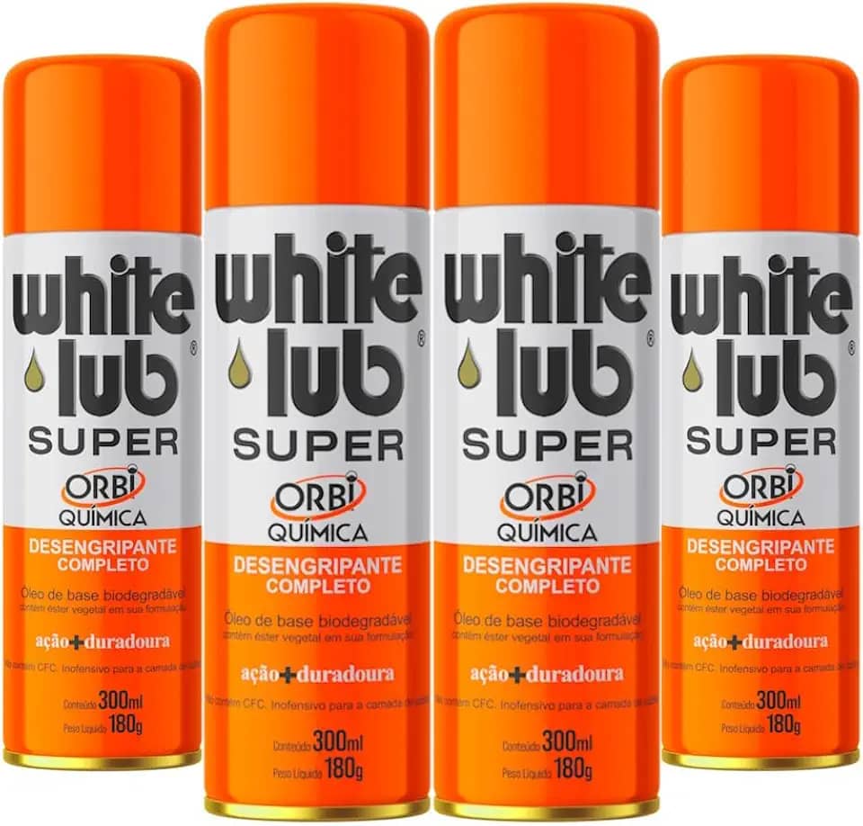 White Lub Óleo Protetivo Desengripante 300ml-180gr P/Carros Motos Casa Escritório Indústria Oficina - Kit 4un