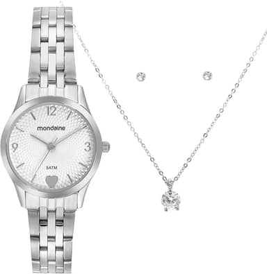 Relógio Mondaine Prata Feminino 32795L0MKNE2K1 Kit Semi-joia
