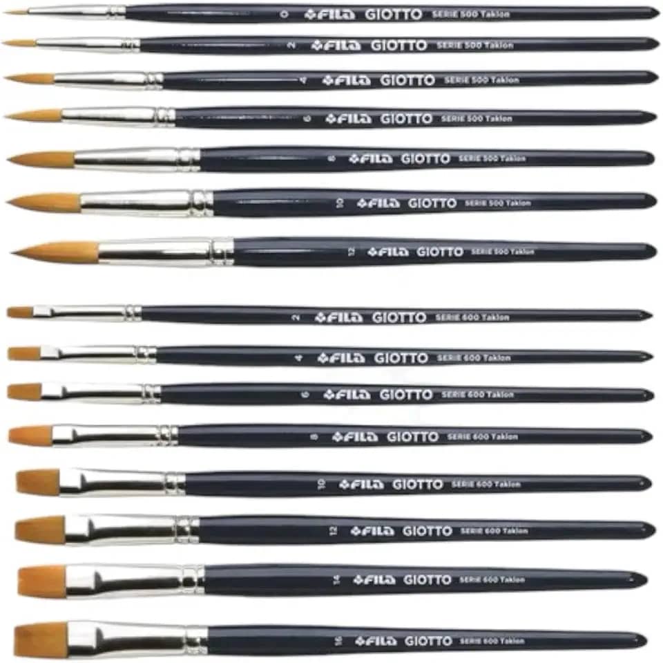 Kit Pincel Giotto Taklon Chato 8 pinceis e Redondo 7 pinceis