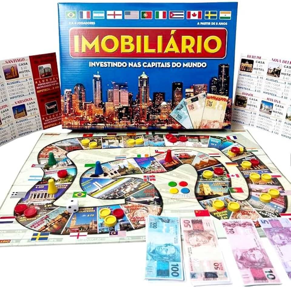 Jogo Tabuleiro Imobiliário Investindo nas Capitais do Mundo Jogo de Mesa Brinquedo Clásico Banco
