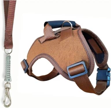 Coleira de passeio para cachorros grandes confortável com regulagens e guia amortecedor de impacto(Marrom,G)