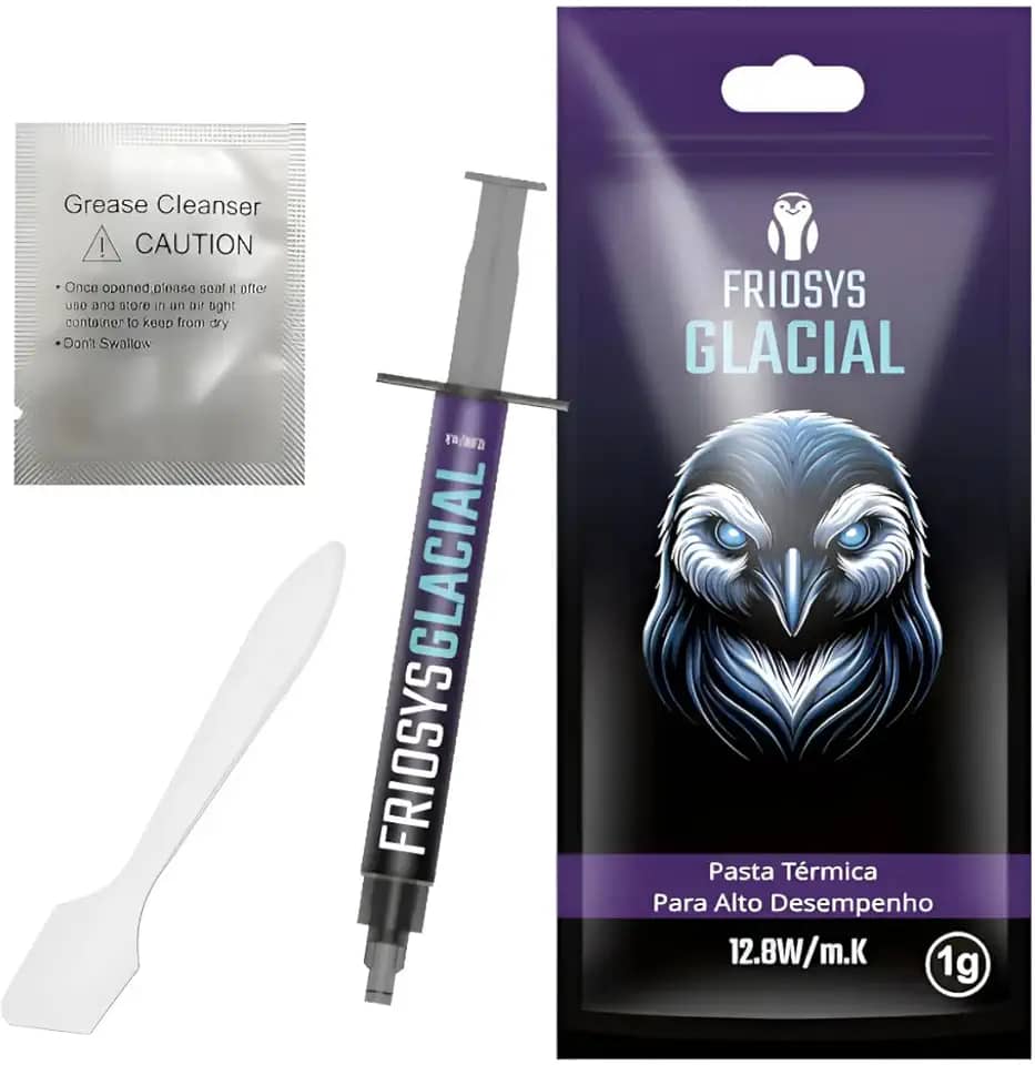 Pasta Termica 12.8 W/mk 1g Glacial Processador PC Gamer Notebook PS4 PS5 Xbox Placa Video Dissipador Calor Cinza Prata Friosys