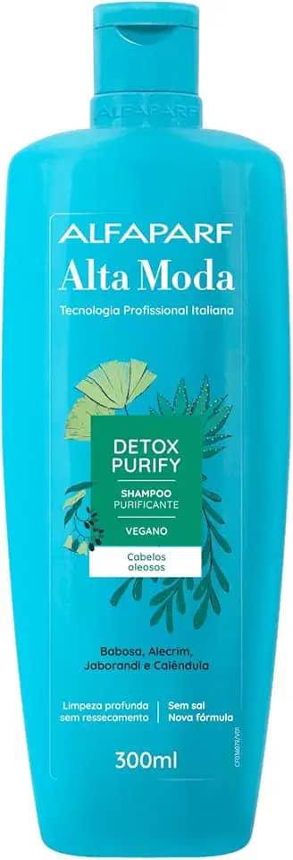 Alta Moda Detox Purify Shampoo - Cabelos soltos e leves da raiz às pontas - Limpeza poderosa e prolongada - Cabelos oleosos 300ml