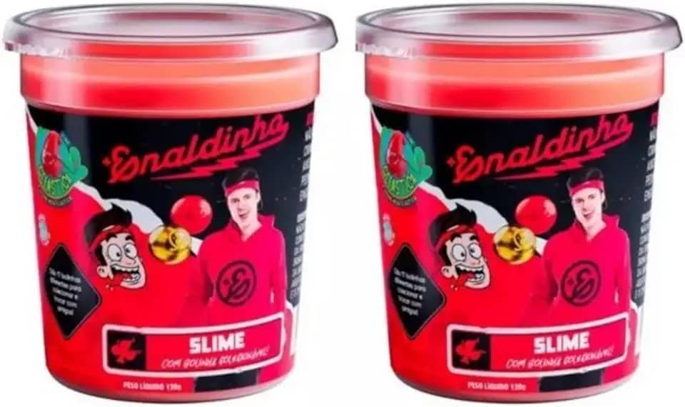 Kit de Slime Lojas Q2 Enaldinho Youtuber com Bolinha Surpresa - Vermelho, Não Obtido - 2 Potes de Slime com Bolinha Surpresa - Infantil Unissex