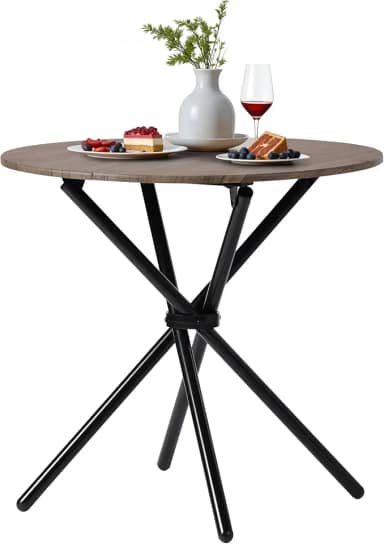 Mesa de jantar redonda, mesa de jantar moderna de madeira com pernas de metal, mesa de jantar pequena de 70 cm para 2 a 4 pessoas, mesa circular para cozinha doméstica, sala de jantar, sala de estar