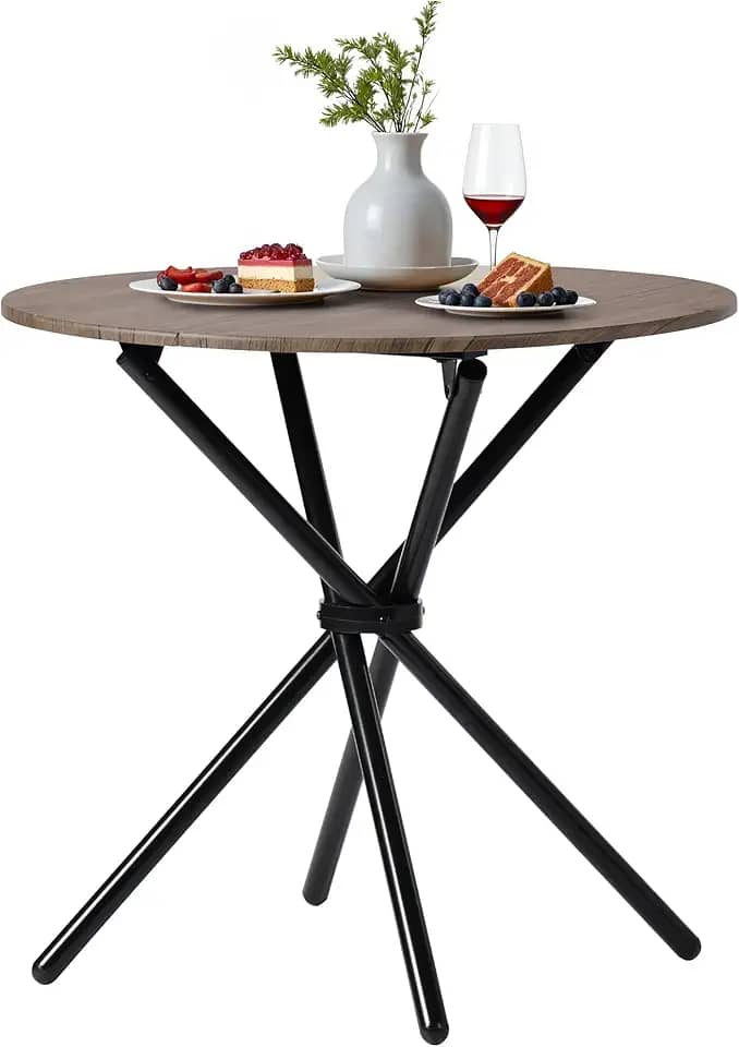 Mesa de jantar redonda, mesa de jantar moderna de madeira com pernas de metal, mesa de jantar pequena de 70 cm para 2 a 4 pessoas, mesa circular para cozinha doméstica, sala de jantar, sala de estar
