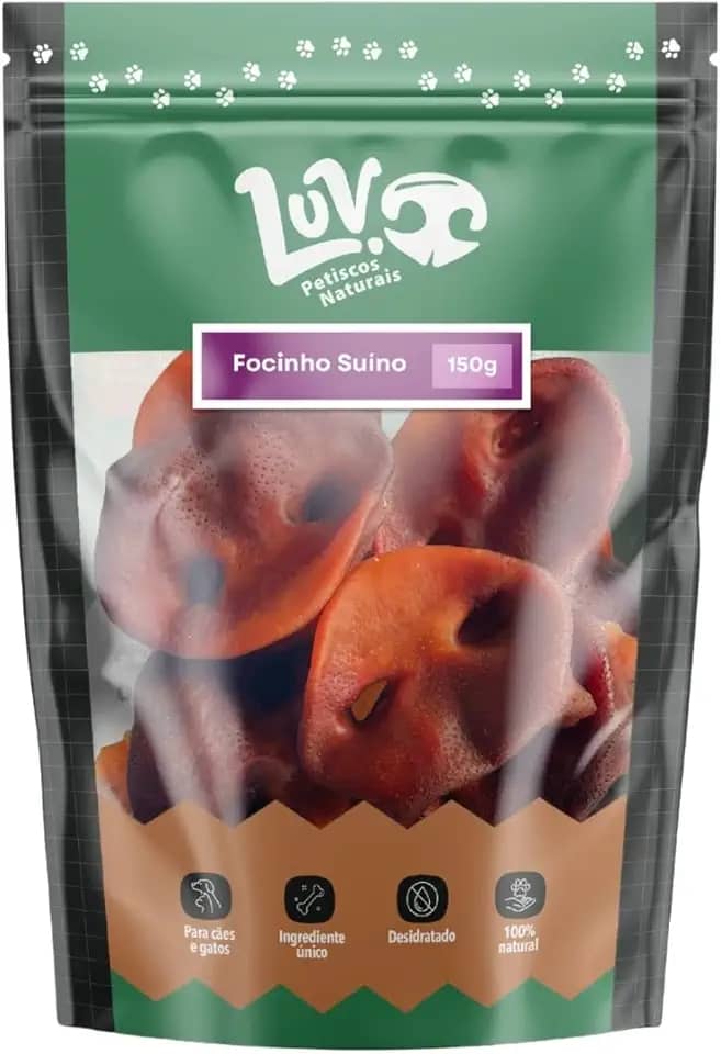 Petisco Natural Focinho de Porco para Cães – 150g | Luv Petiscos Naturais – Formato de Bolacha, Ideal para Mastigar
