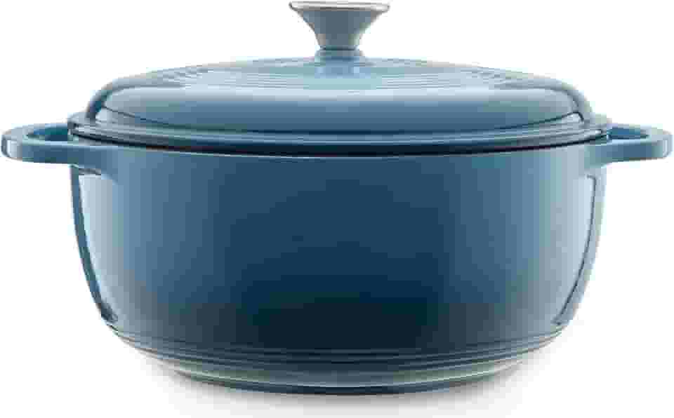 Mercer Culinary Forno holandês redondo de ferro fundido esmaltado, 6 qt., azul-petróleo