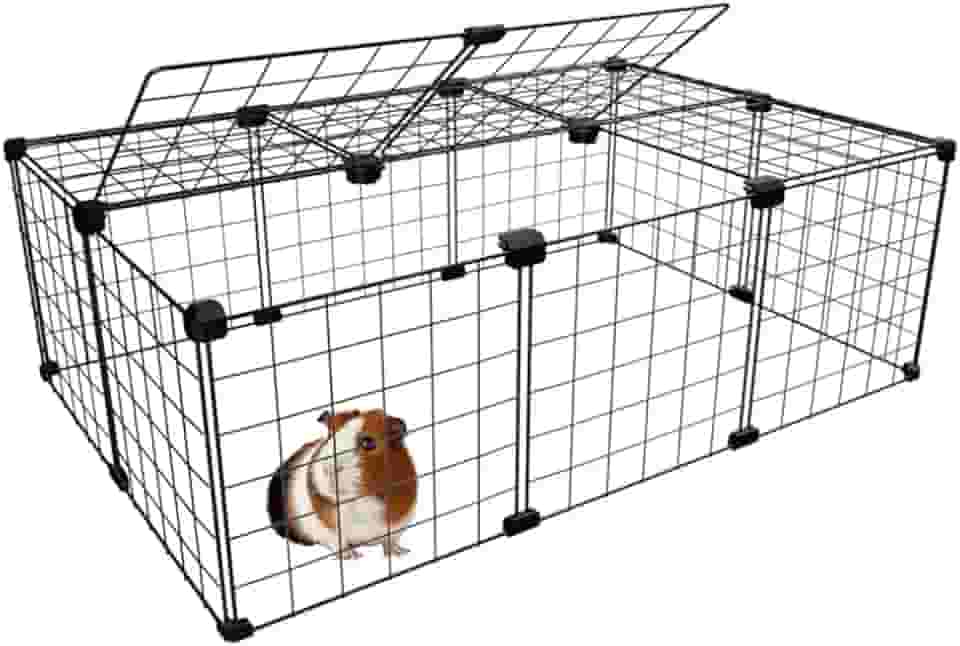 Cercado Gaiola Pet para Porquinho da Índia 60x90cm com Teto 30cm Altura Tela Aramada Malha de 5cm (Preto)