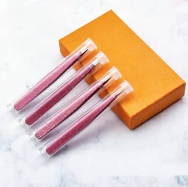 Conjunto de pinças deslumbrantes de aço inoxidável rosa flash – 4 pinças modeladoras de sobrancelha (oblíqua, plana, reta, tipos de boca de lâmina) para manutenção precisa das sobrancelhas