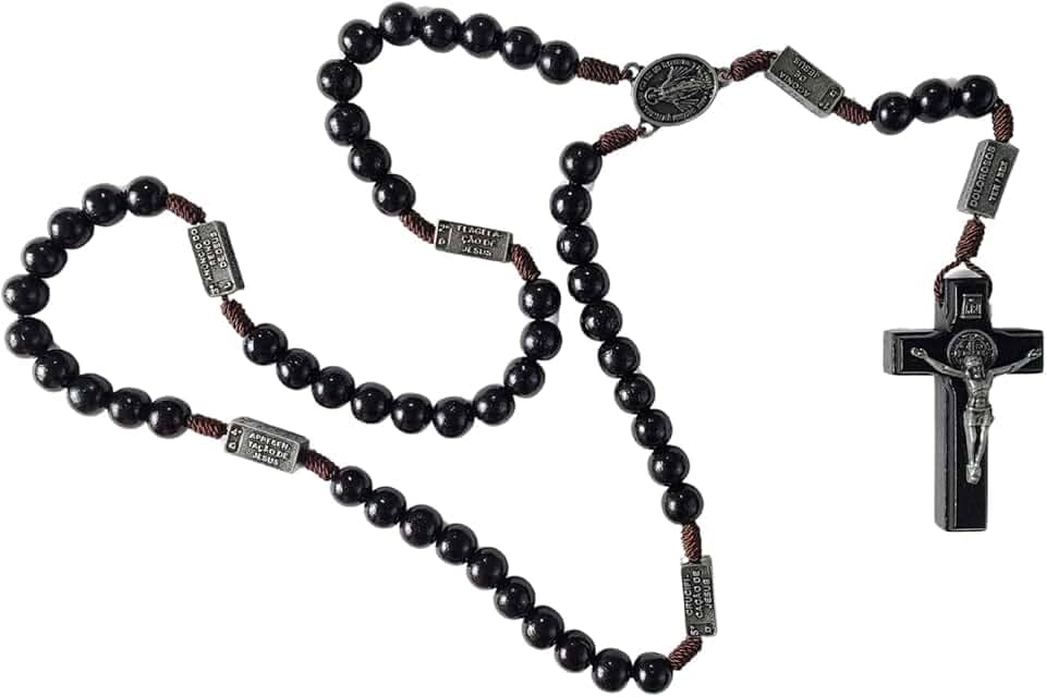 Terço Contemplação Dos Mistérios Do Rosário Madeira Contas 10mm