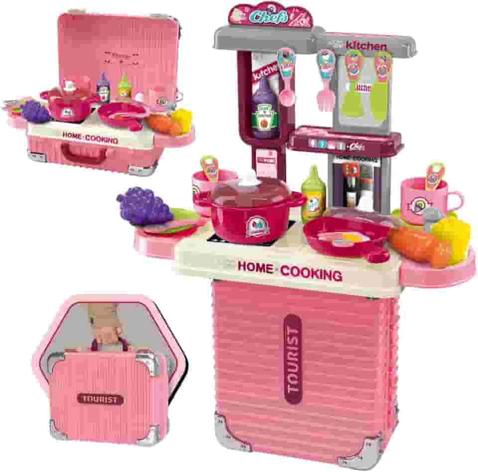 Cozinha Infantil Bancada 3 em 1 Maleta C/31 Peças Maxi Toys