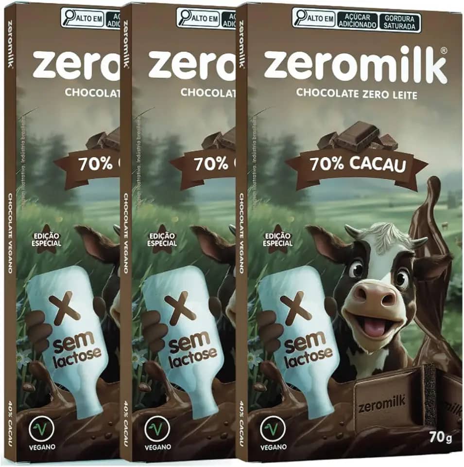 Kit com 3 Tabletes de Chocolate Vegano 70% Cacau de 70g cada - Zeromilk