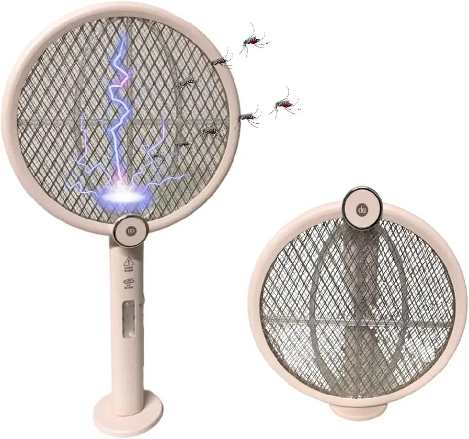 Raquete Elétrica Mata Mosquito Pernilongo E Insetos Dobrável LED Recarregável USB Armadilha Contra Dengue UV Luz Roxa E Com Base Bivolt