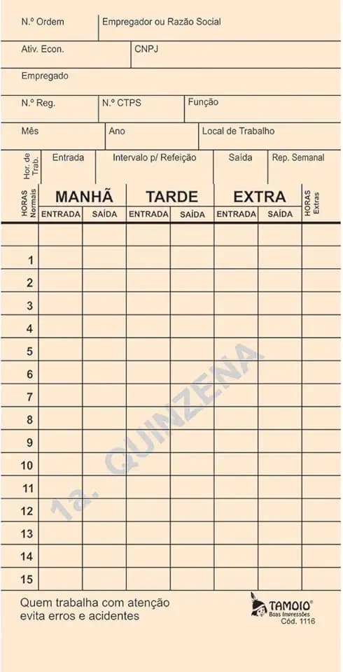 Cartao De Ponto Palha Diponto C/Cnpj Pacote Com 100-85877