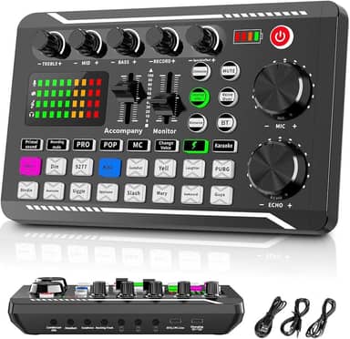 Placa de Som Ao, Mixer de Profissional, Porta USB, Com Cancelamento de Ruído, Existem 16 Efeitos Sonoros, Para Gravação de Podcasts e Transmissão em Direto