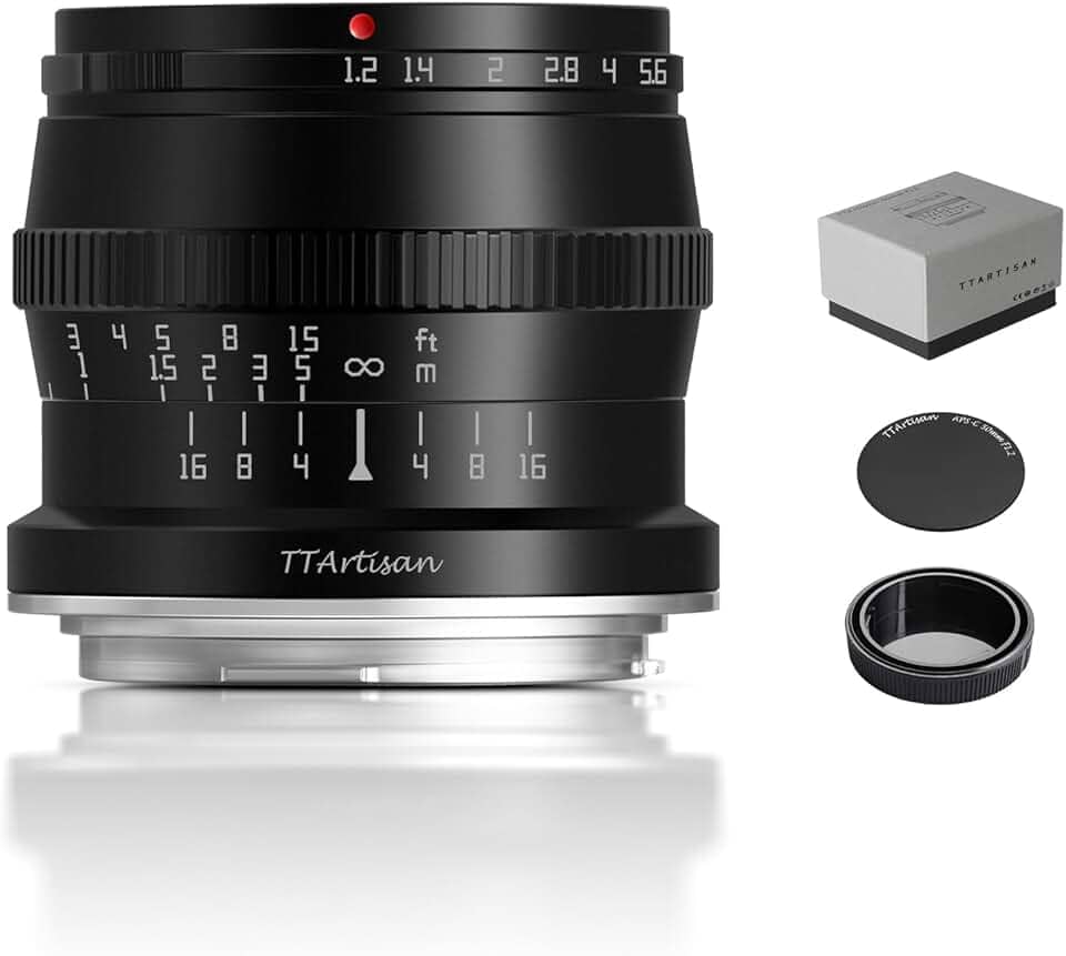 TTArtisan Lente de foco manual de grande abertura F1.2 APS-C de 50 mm para montagem Canon RF como R7 APS-C Modelo: R10 EOS R RP R5 R6