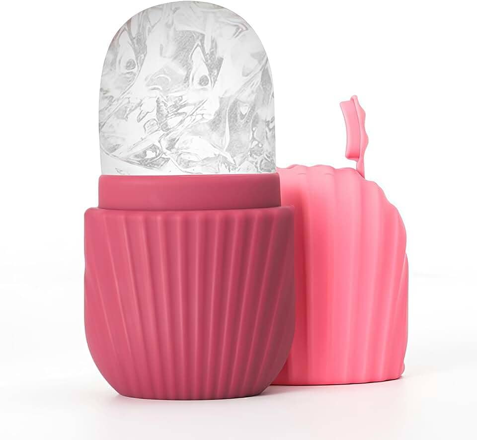 Massageador de rolo de gelo para rosto e pescoço, molde de gelo de silicone reutilizável para refrescar a pele, ferramenta natural de cuidados com a pele (vermelho)