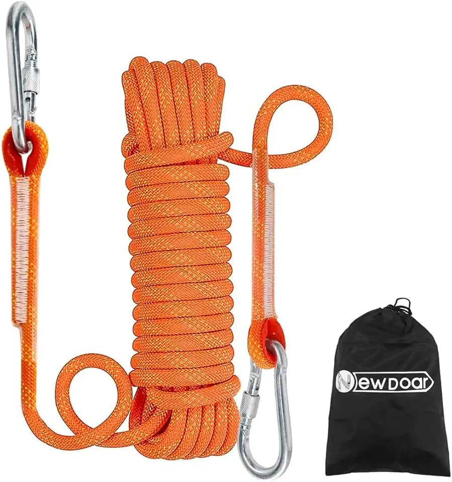 NewDoar Corda de escalada 8 (5/40.6 cm), 10 mm (3/20.3 cm), corda acessório de alta resistência com 2 ganchos de aço, para resgate ao ar livre, corda de rapel, penhascos, bordas, equipamento de alça
