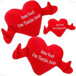 Almofada de Pelúcia Modelo Coração Abraço Frase Amo Você Um Tantão Assim 76cm