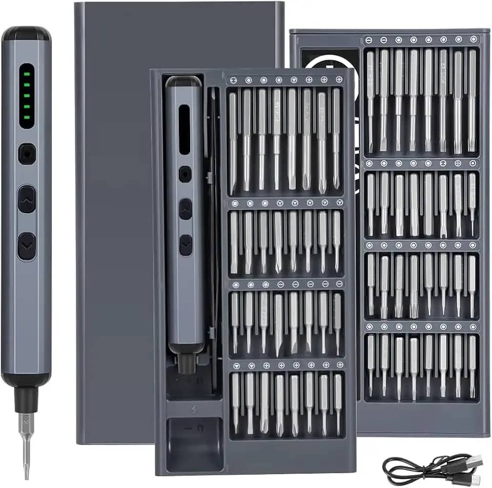 mini chaves de fenda elétrica – Chave de fenda elétrica 68 em 1 com pontas magnéticas – 64 pontas universais S2, 5 configurações de torque, 4 luzes LED – Kit de ferramentas para