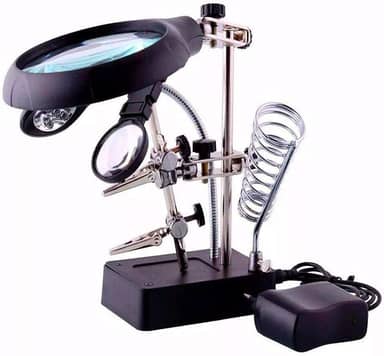 Lupa De Mesa com Garras Luz Led Ajustável Suporte Solda C/Fonte CBR03587 - Commerce Brasil