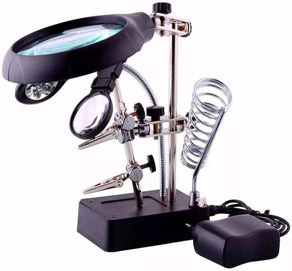 Lupa De Mesa com Garras Luz Led Ajustável Suporte Solda C/Fonte CBR03587 - Commerce Brasil