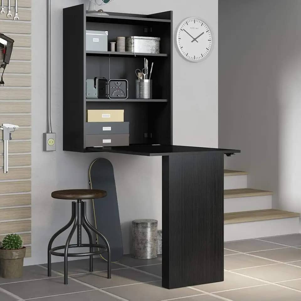 Armário com Mesa Dobrável de Parede - Multimóveis Preto