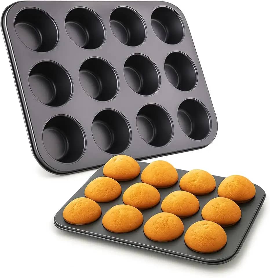 Forma Antiaderente para Cupcake e Muffin 12 Cavidades, Assadeira Profissional para Forno Ideal para Mini Bolos, Cupcakes e Muffins, Alta Durabilidade, Fácil Desenforme e Limpeza Rápida