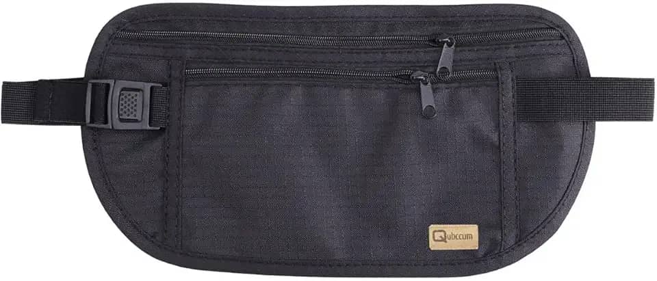 Pochete Doleira Porta Dinheiro Para Viagem Preto Cinto Elástico Documento Passaporte Dólar