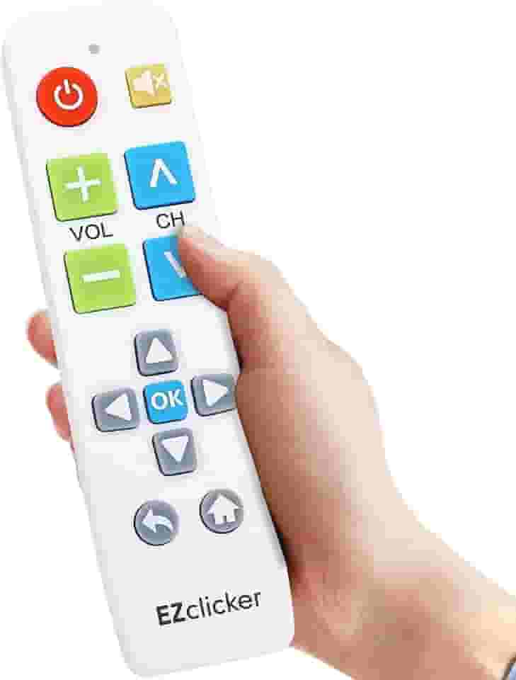 EZclicker Controle remoto universal de TV Plus com botão grande (branco) simples e fácil de usar, funciona com as principais marcas de TV (2 pilhas AAA não incluídas)