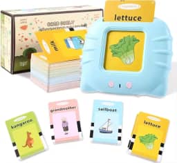 Brinquedo Educativo Infantil Montessori Com Leitor de Cartões Flash em Português e Inglês 112 Cartões com 224 Palavras (azul)