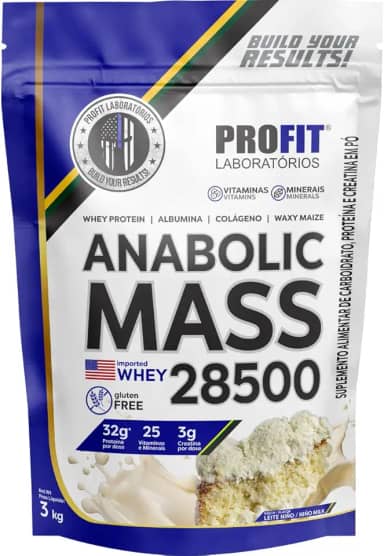 Hipercalóricos Anabolic Mass 28500 Bulking Refil 3kg- Profit Laboratórios (3000g, Leite Ninõ)